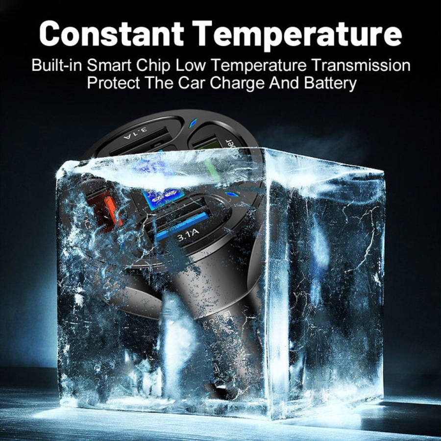 66W 4 in 1 Digital Display Fast Charging Car Charger with Voltmeter, 66W