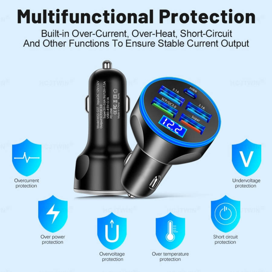 WGS-G37 5 in 1 Digital Display Super Fast Charging Car Charger with Voltmeter, WGS-G37