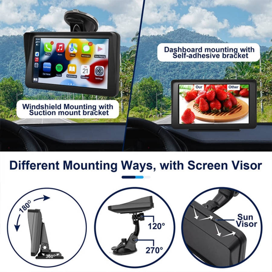 P701S 7 inch Portable Touch Display Wireless Car Navigator Smart CarPlay Bluetooth Reversing Imag...