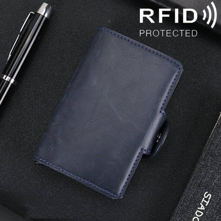 X-7 Antimagnetic RFID  Multi-functional Aluminum Crazy Horse Texture Leather Card Bag Wallet