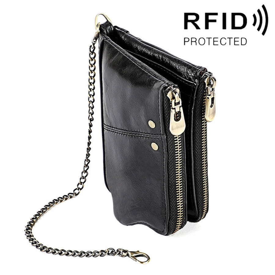 LT3533 Long Crazy Horse Texture Cowhide Leather Folding Anti-magnetic RFID Wallet Clutch Bag for ...