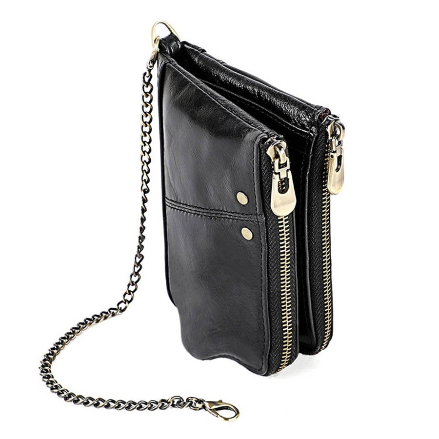 LT3533 Long Crazy Horse Texture Cowhide Leather Folding Anti-magnetic RFID Wallet Clutch Bag for ...