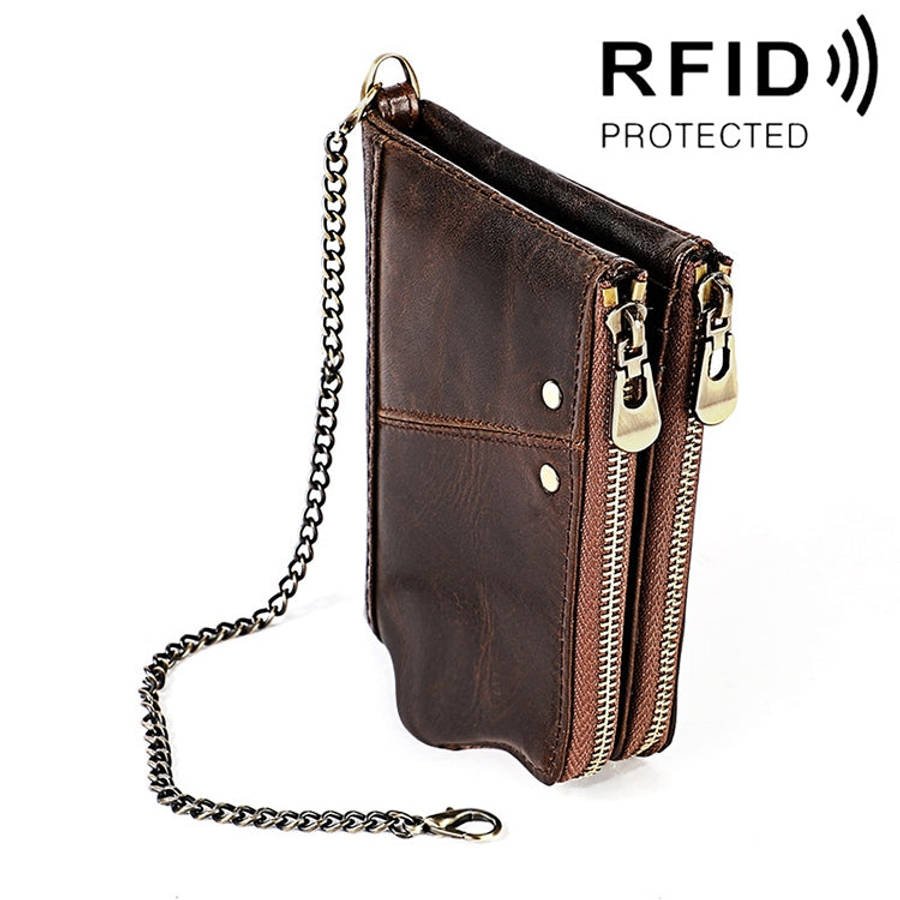 LT3533 Long Crazy Horse Texture Cowhide Leather Folding Anti-magnetic RFID Wallet Clutch Bag for ...