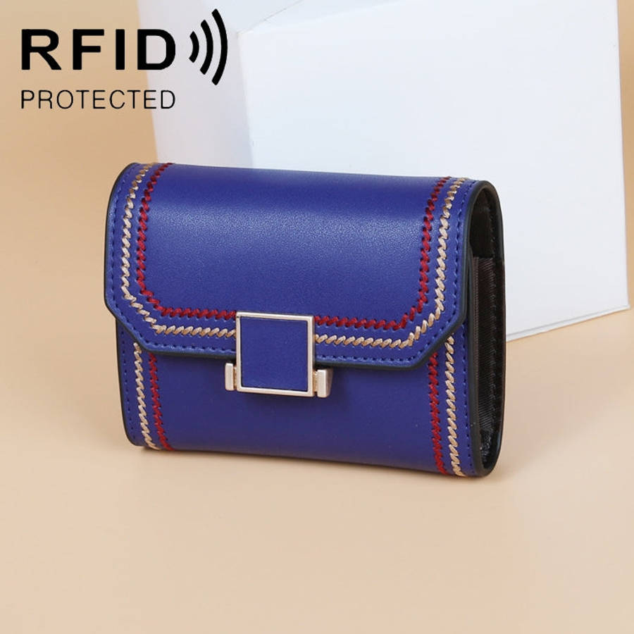 KB190 Cover Type Snap Button Cowhide Leather Organ Shape Multiple Card Slots Anti-magnetic RFID W...