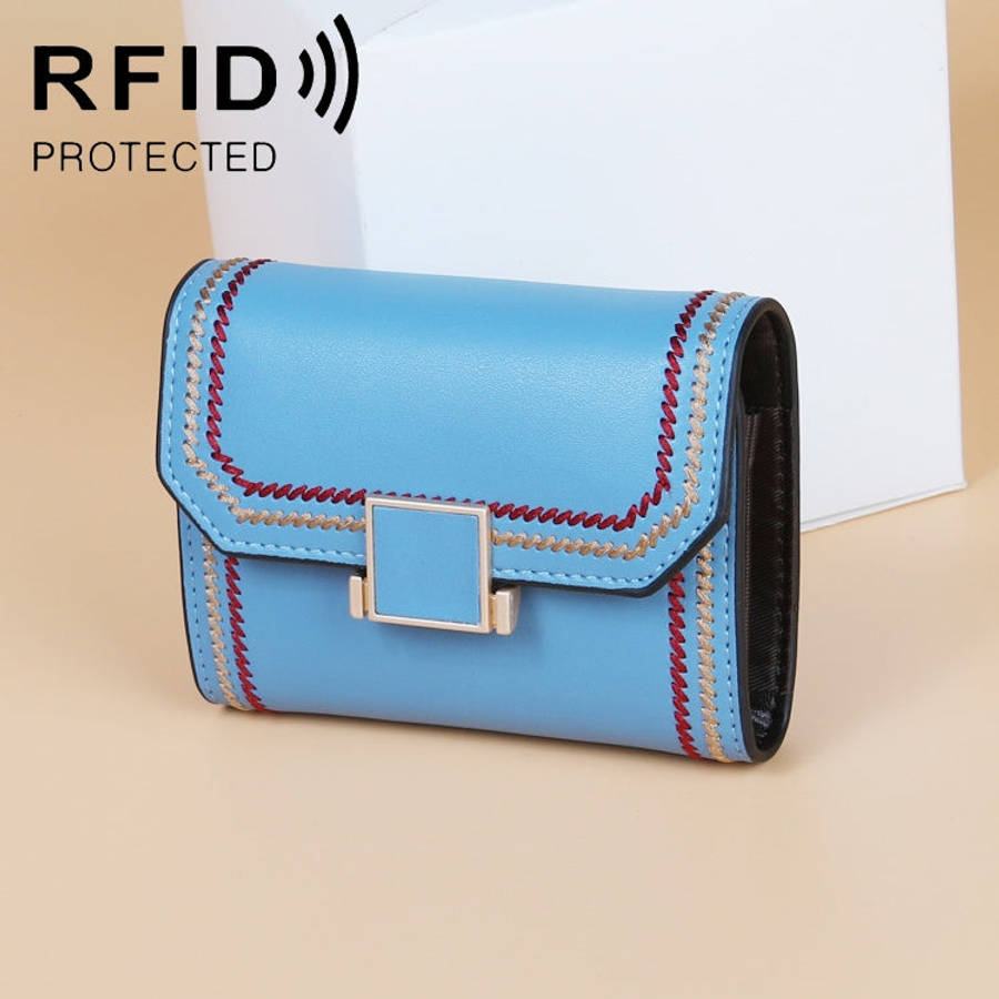 KB190 Cover Type Snap Button Cowhide Leather Organ Shape Multiple Card Slots Anti-magnetic RFID W...