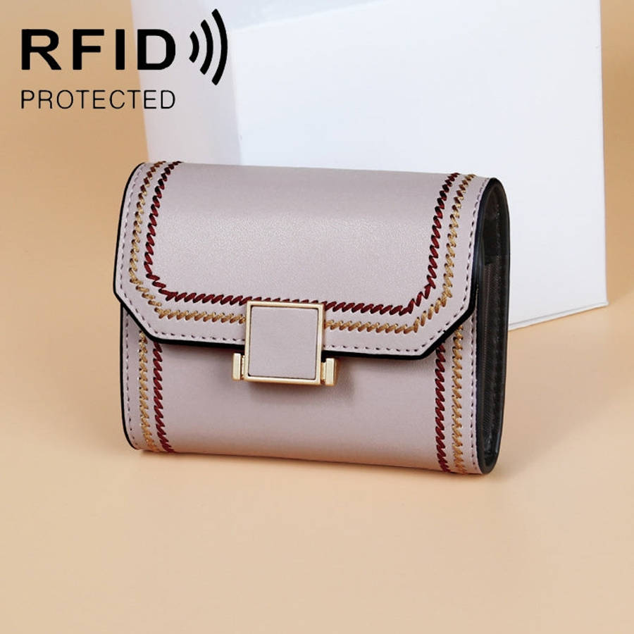 KB190 Cover Type Snap Button Cowhide Leather Organ Shape Multiple Card Slots Anti-magnetic RFID W...