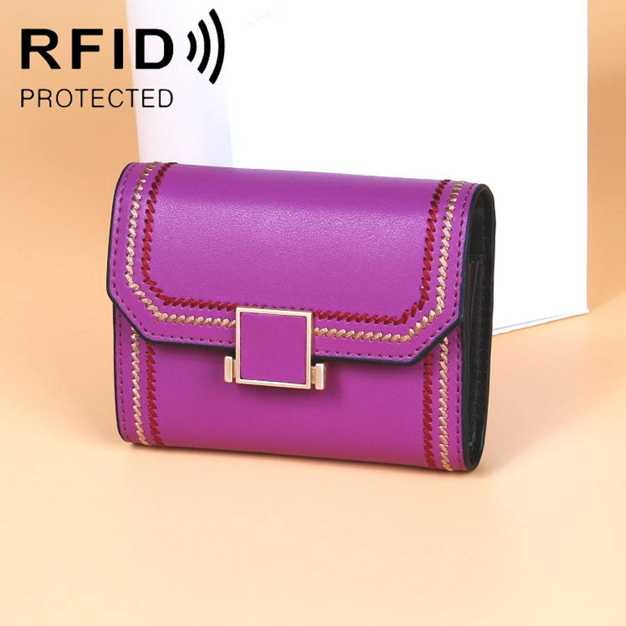 KB190 Cover Type Snap Button Cowhide Leather Organ Shape Multiple Card Slots Anti-magnetic RFID W...