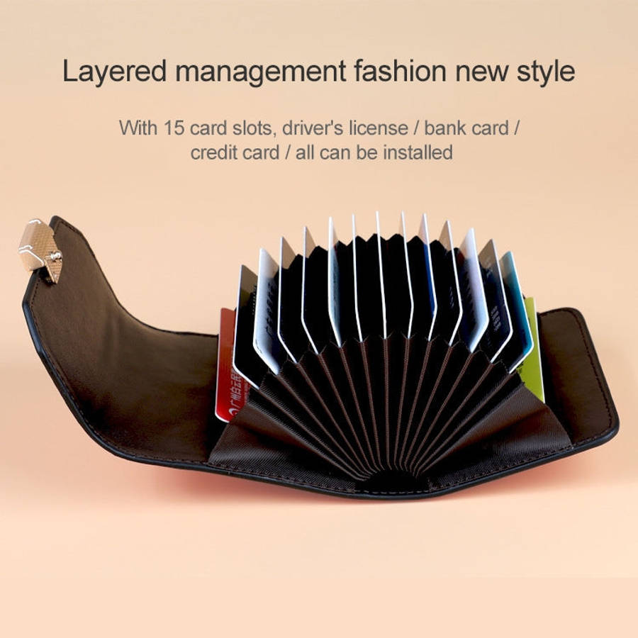 KB190 Cover Type Snap Button Cowhide Leather Organ Shape Multiple Card Slots Anti-magnetic RFID W...