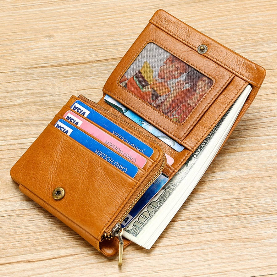 TP-191 Oil Wax Leather Multi-functional RFID Three-fold Wallet