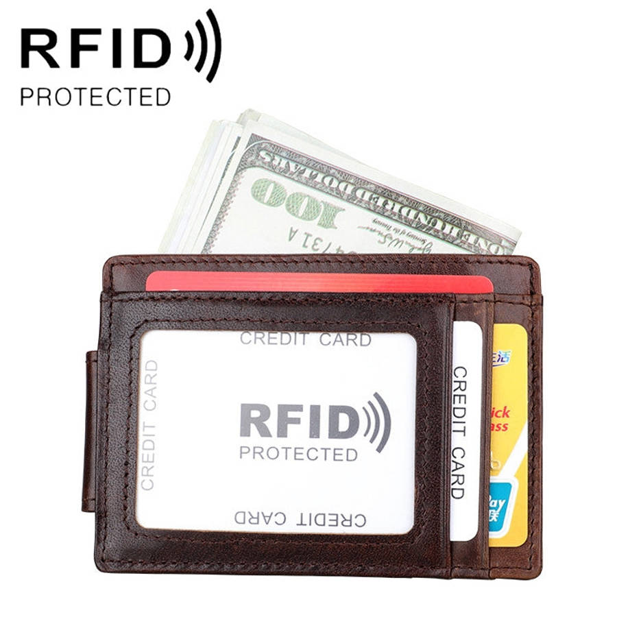 KB80 Antimagnetic RFID Crazy Horse Texture Oil Wax Leather Card Holder Wallet Billfold for Men an...