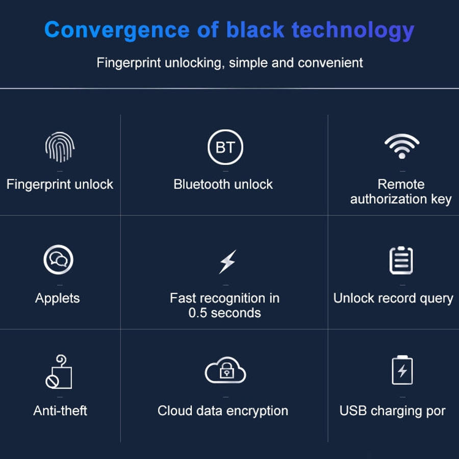 T21FB Micro USB Charging Zinc Alloy Smart Fingerprint + Bluetooth Single Open Drawer Lock File Ca...