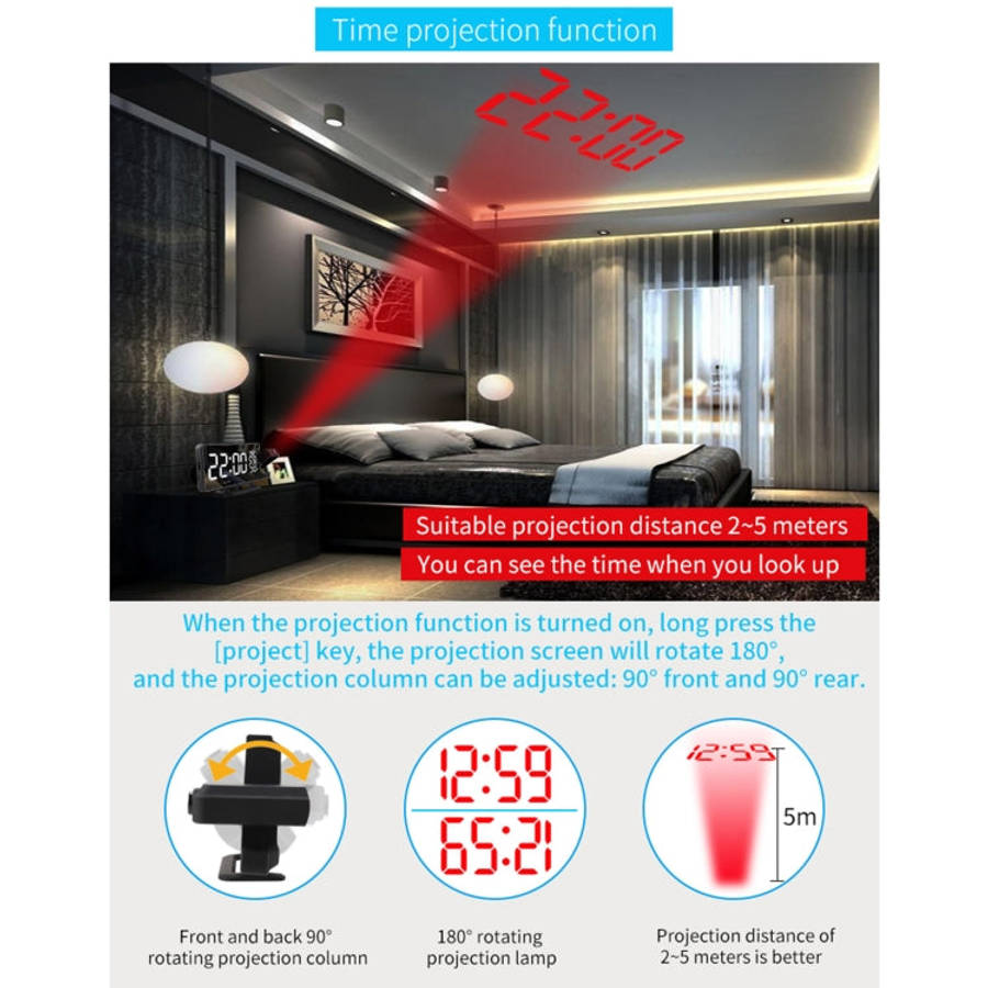 TS-9210 Digital Mirror Projection Alarm Clock With FM Radio & Temperature Humidity, TS-9210 With ...
