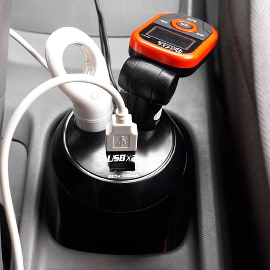 5V 1A+2.4A Two USB Ports & Two Car Cigarette Lighter Socket Car Charger with Holder Function, 5V ...