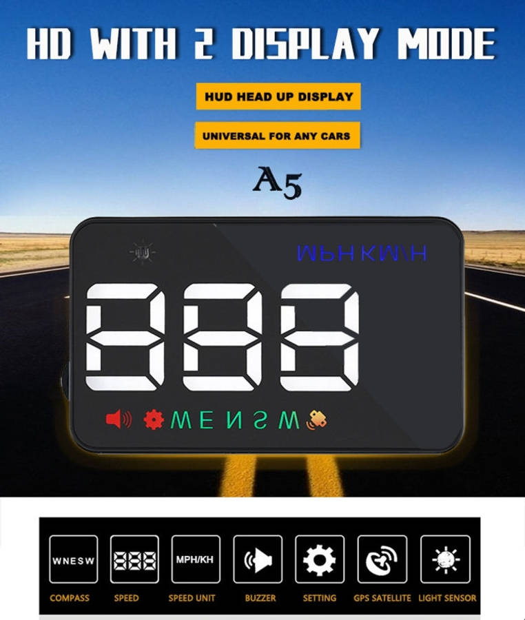 Geyiren A5 HUD 3.5 inch Car Head Up Display with GPS System, Two Mode Display, Light Sensors, KM/...