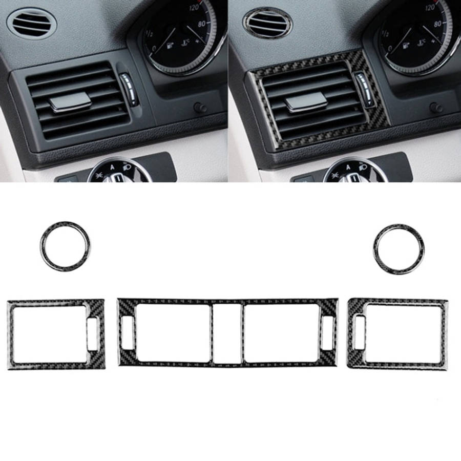 Car Carbon Fiber Air Outlet Ring + Intermediate Air Outlet + Side Air Outlet Panel Decorative Sti...