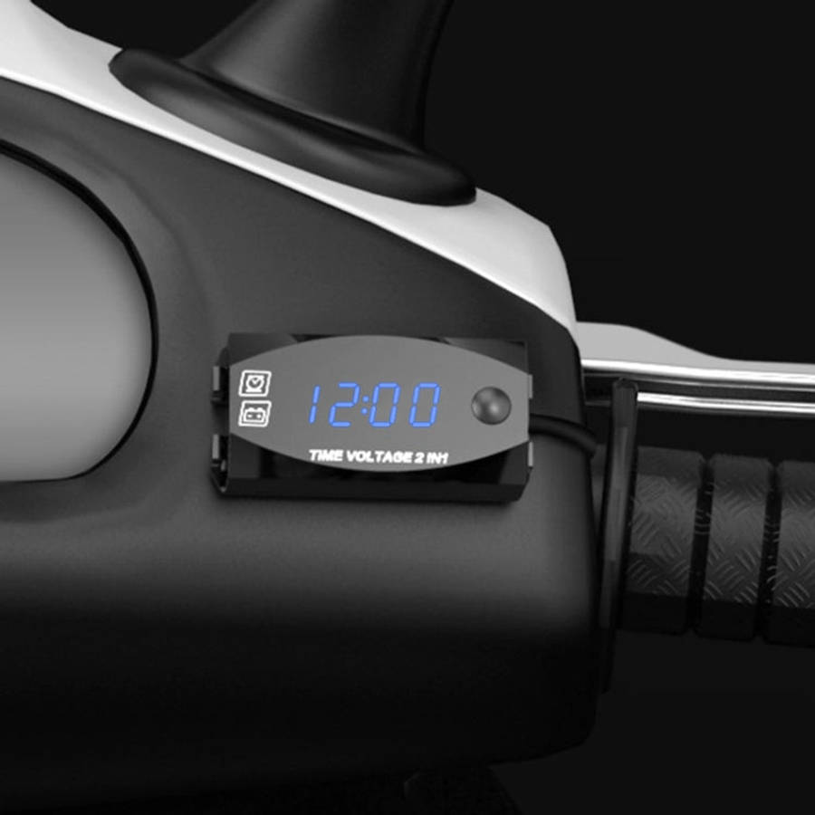Motorcycle Multi-functional 2 in 1 Digital Display Voltmeter + Electronic Clock, 6-30V IP67