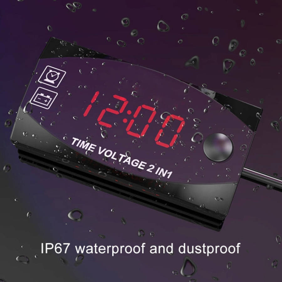 Motorcycle Multi-functional 2 in 1 Digital Display Voltmeter + Electronic Clock, 6-30V IP67