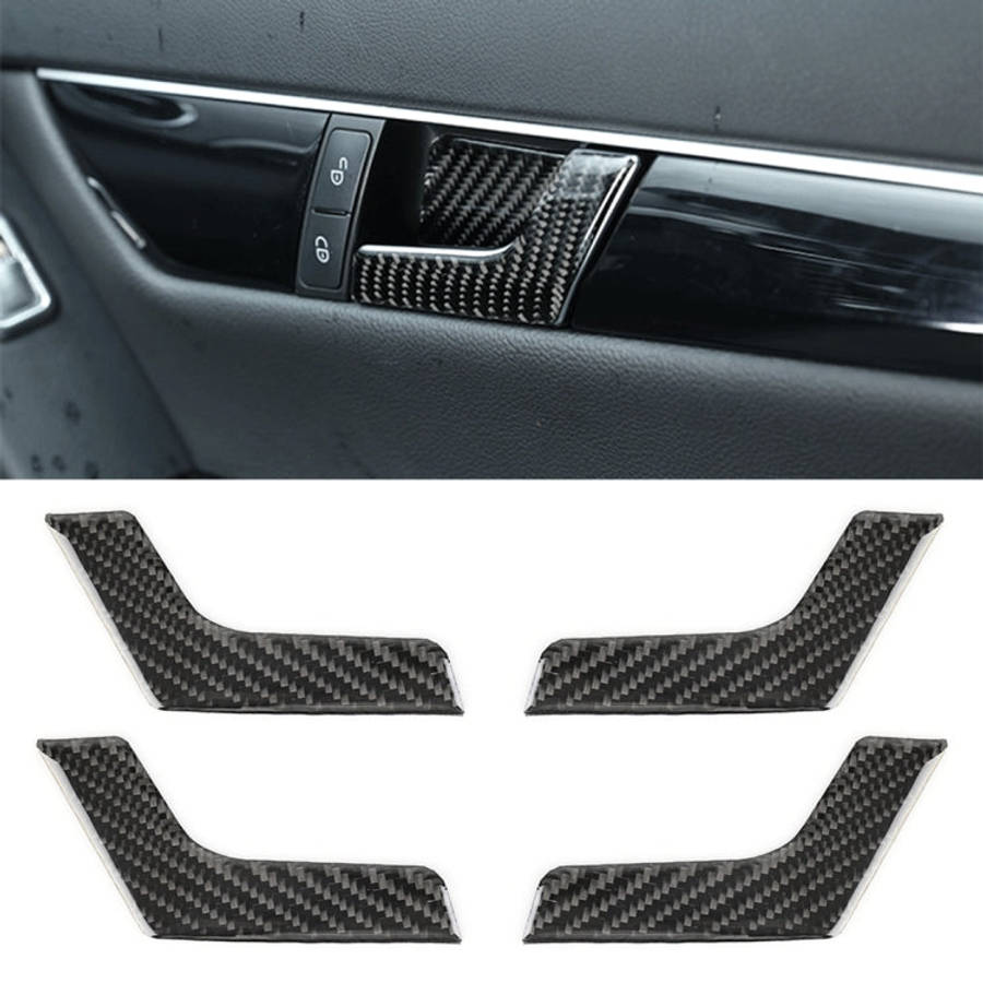 4 PCS Car Door Inner Handle Panel Carbon Fiber Decorative Sticker for Mercedes-Benz W204 2007-201...