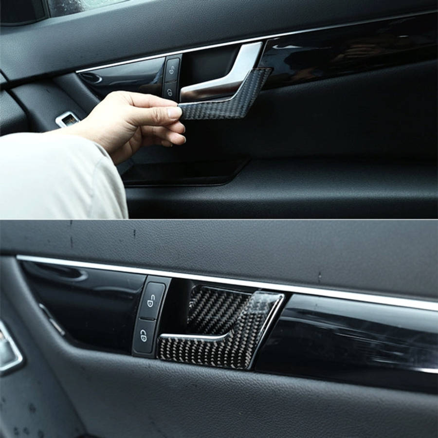 4 PCS Car Door Inner Handle Panel Carbon Fiber Decorative Sticker for Mercedes-Benz W204 2007-201...