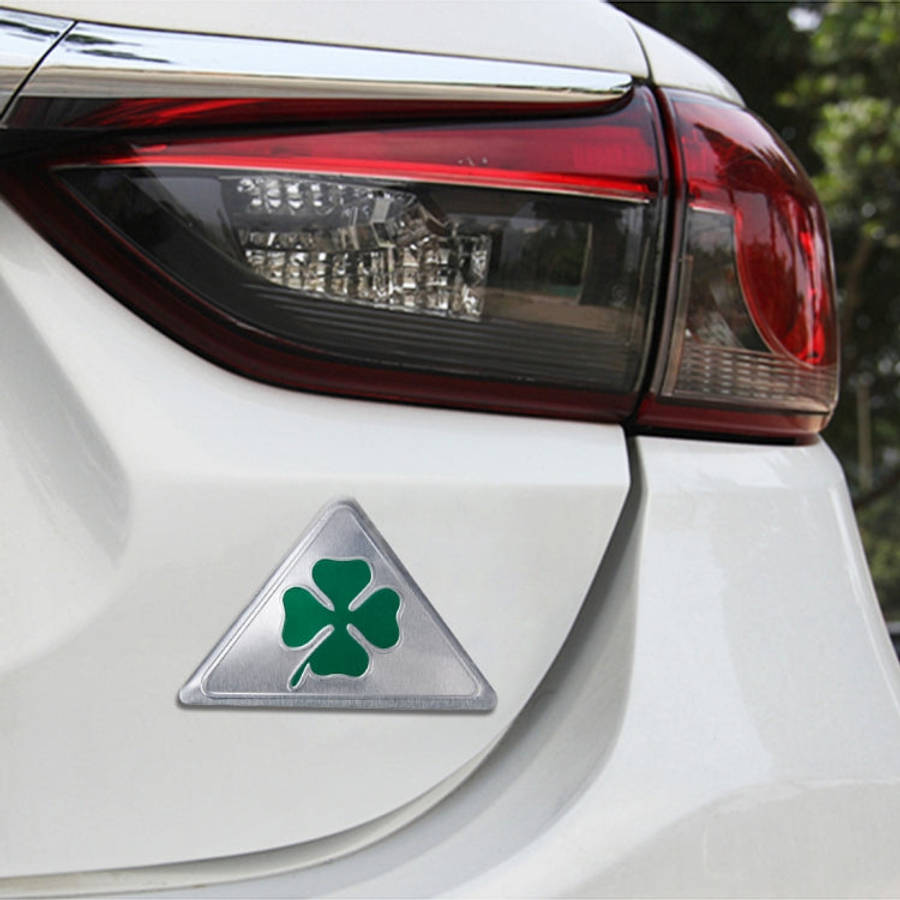 Four Leaf Clover Herb Luck Symbol Aluminum Slim Triangle Badge Emblem Labeling Sticker Styling Ca...