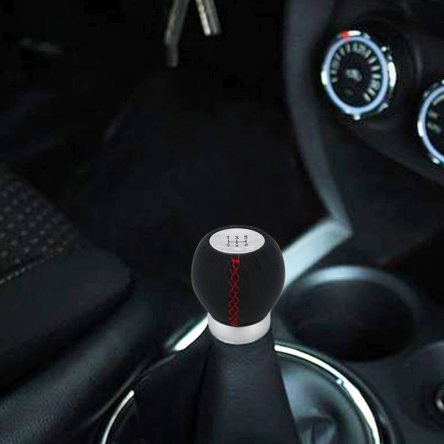 Universal Car Modified Shifter Black Leather Lever Manual 5-Speed Gear Shift Knob Adapter, 5-Speed