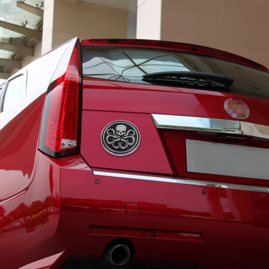 Skull Pattern Circular Shape Shining Metal Car Free Sticker, Skull 4, Circular Skull