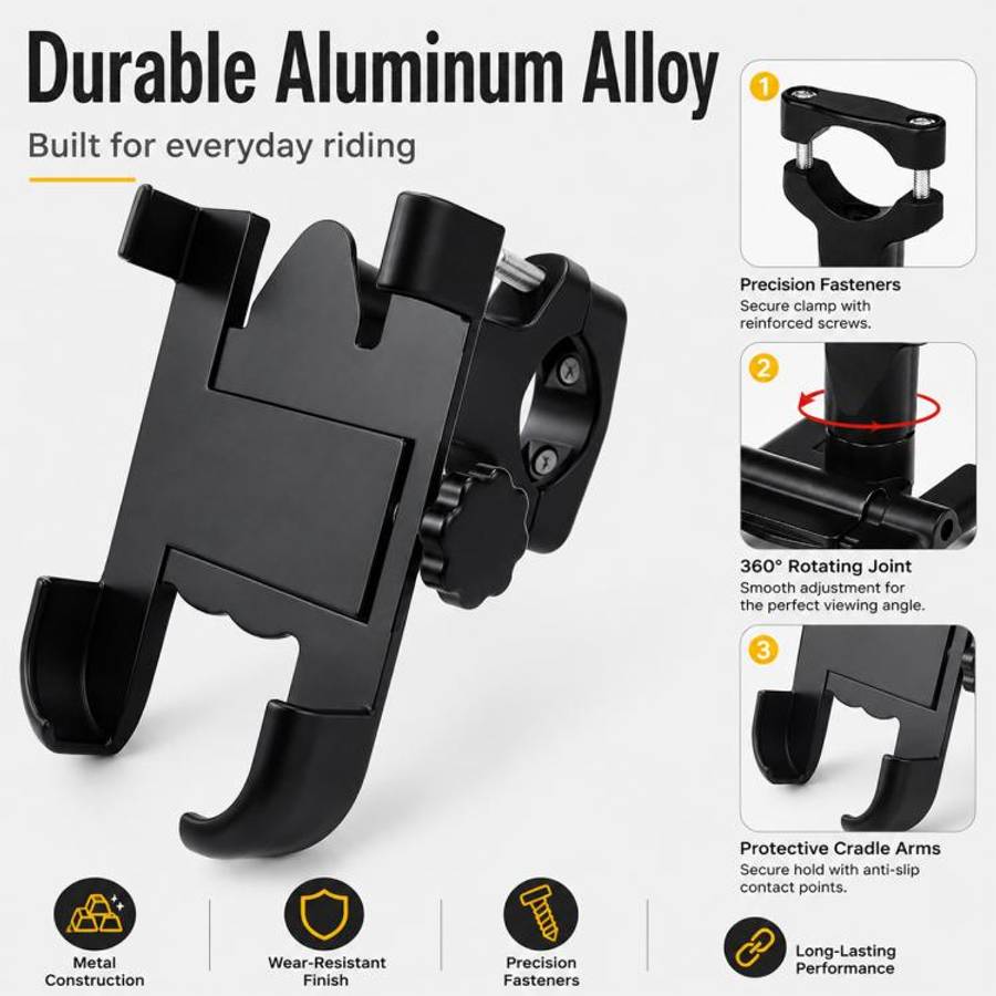 Motorcycle Handlebar Aluminum Alloy Phone Bracket, Suitable for 60-100mm Device, Handlebar Bracke...