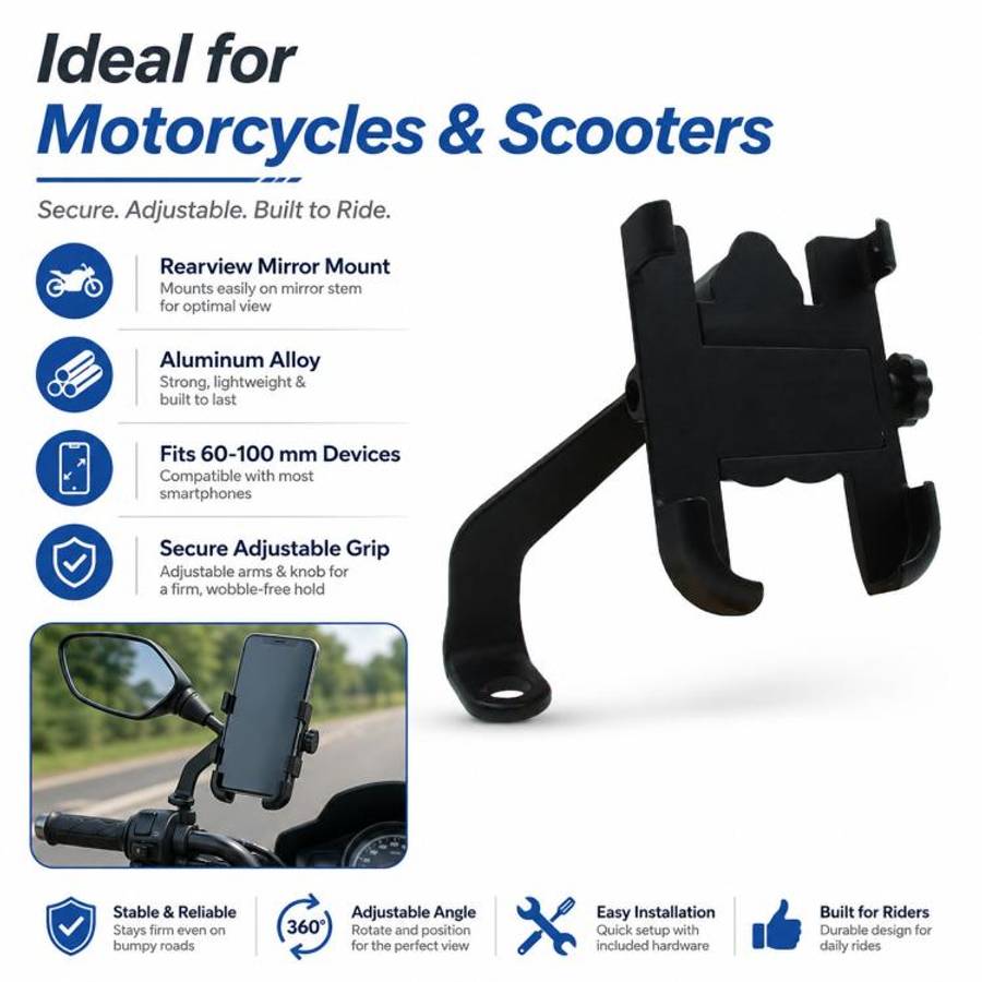 Motorcycle Rear View Mirror Aluminum Alloy Phone Bracket, Suitable for 60-100mm Device, Rear View...