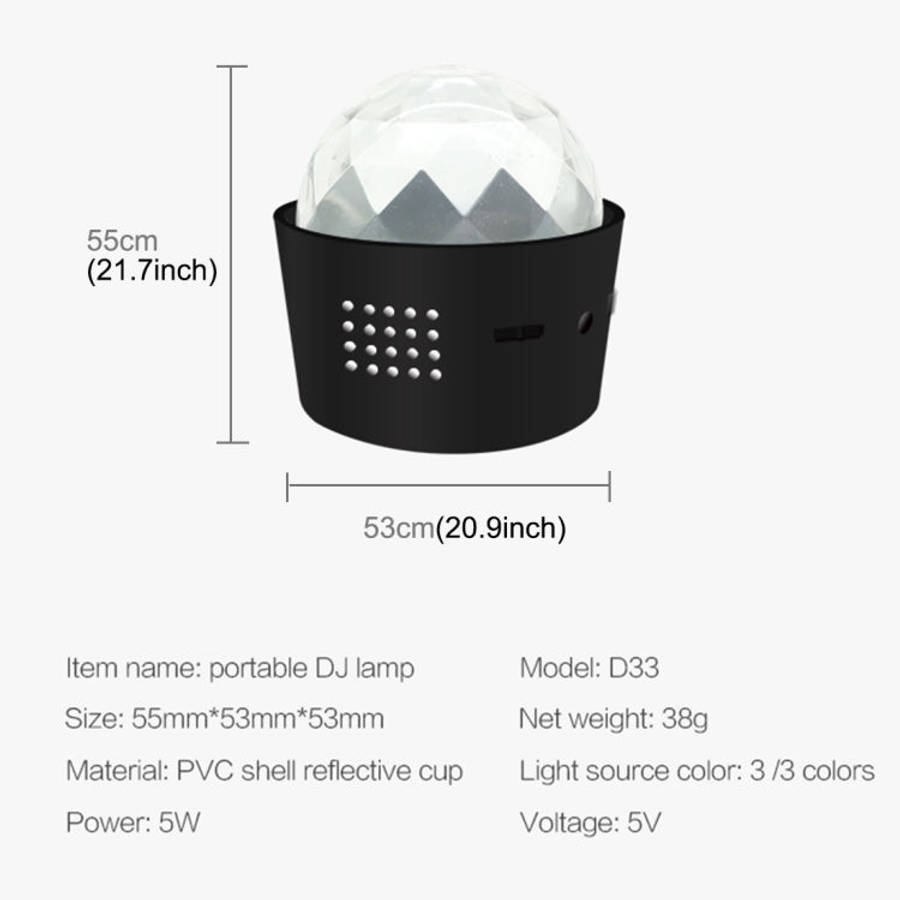 D33 5W USB Charging RGB Car Decoration Portable DJ Light Sound Activated Rotating Strobe Effect A...