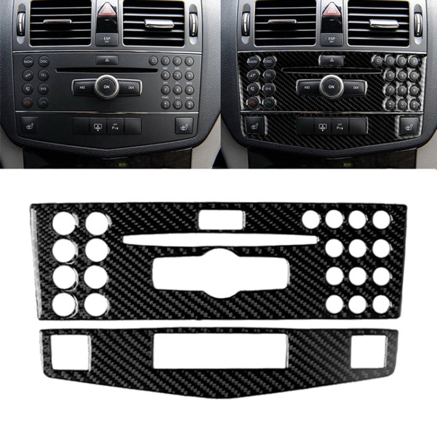 Car Carbon Fiber Center Console Panel Decorative Sticker for Mercedes-Benz W204 C Class 2007-2010...
