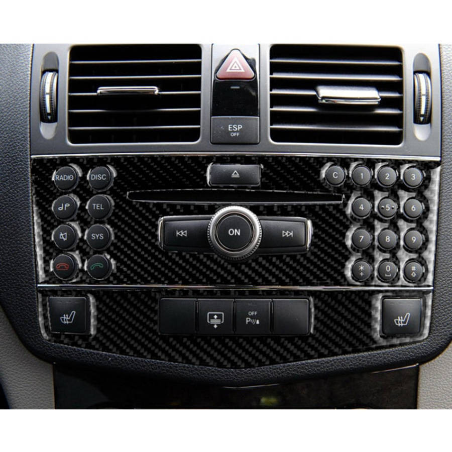 Car Carbon Fiber Center Console Panel Decorative Sticker for Mercedes-Benz W204 C Class 2007-2010...