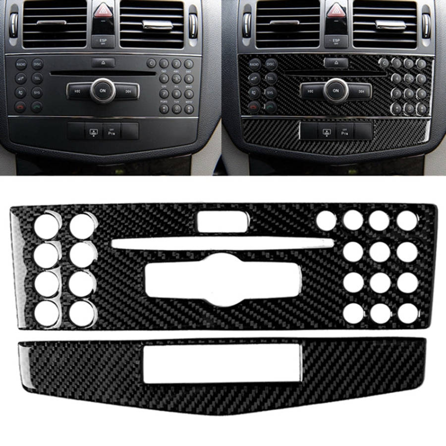 Car Carbon Fiber Center Console Panel Decorative Sticker for Mercedes-Benz W204 C Class 2007-2010...