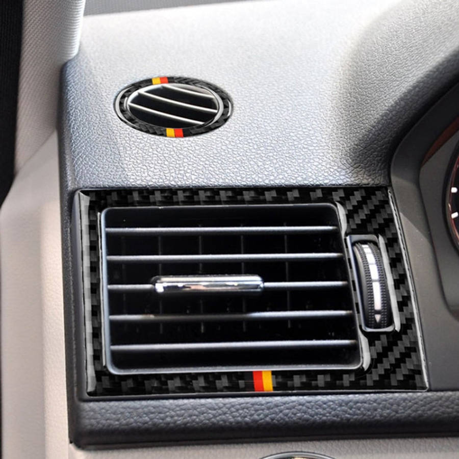 Car German Flag Carbon Fiber Air Outlet Ring + Intermediate Air Outlet + Side Air Outlet Panel De...