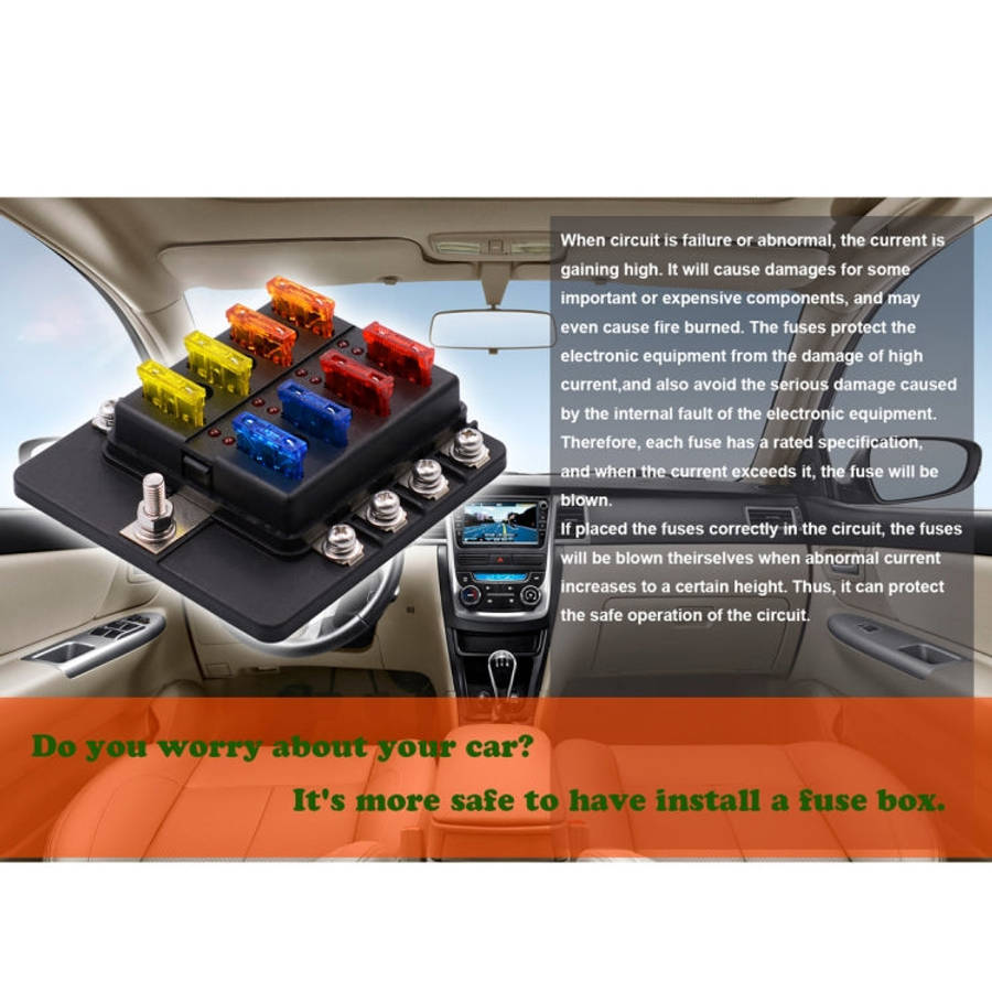 1 in 8 Out Fuse Box Screw Terminal Section Fuse Holder Kits with LED Warning Indicator for Auto C...