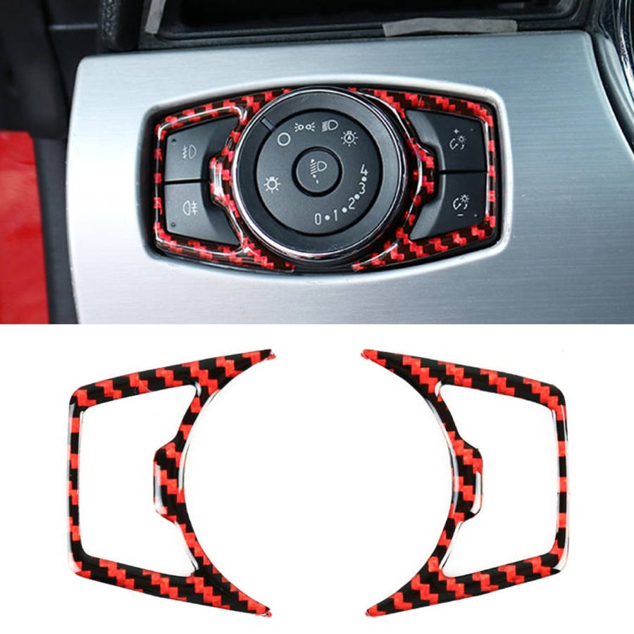 2 in 1 Car Carbon Fiber Headlight Switch Button Frame Decorative Sticker for Ford Mustang 2015-20...