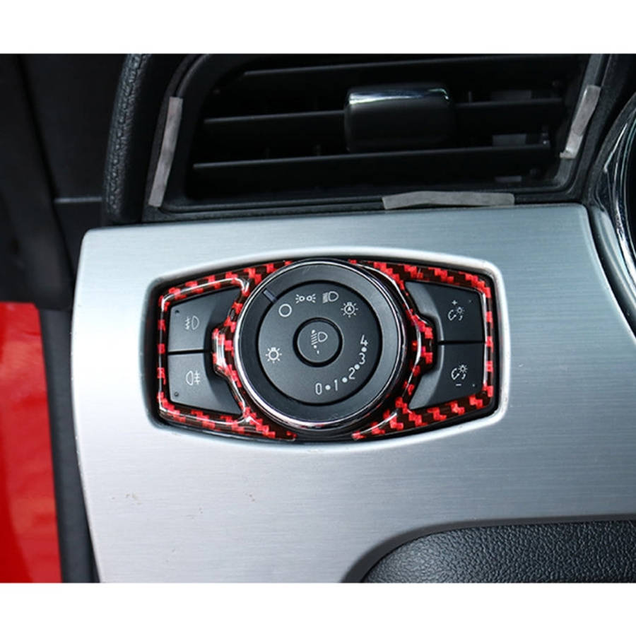 2 in 1 Car Carbon Fiber Headlight Switch Button Frame Decorative Sticker for Ford Mustang 2015-20...