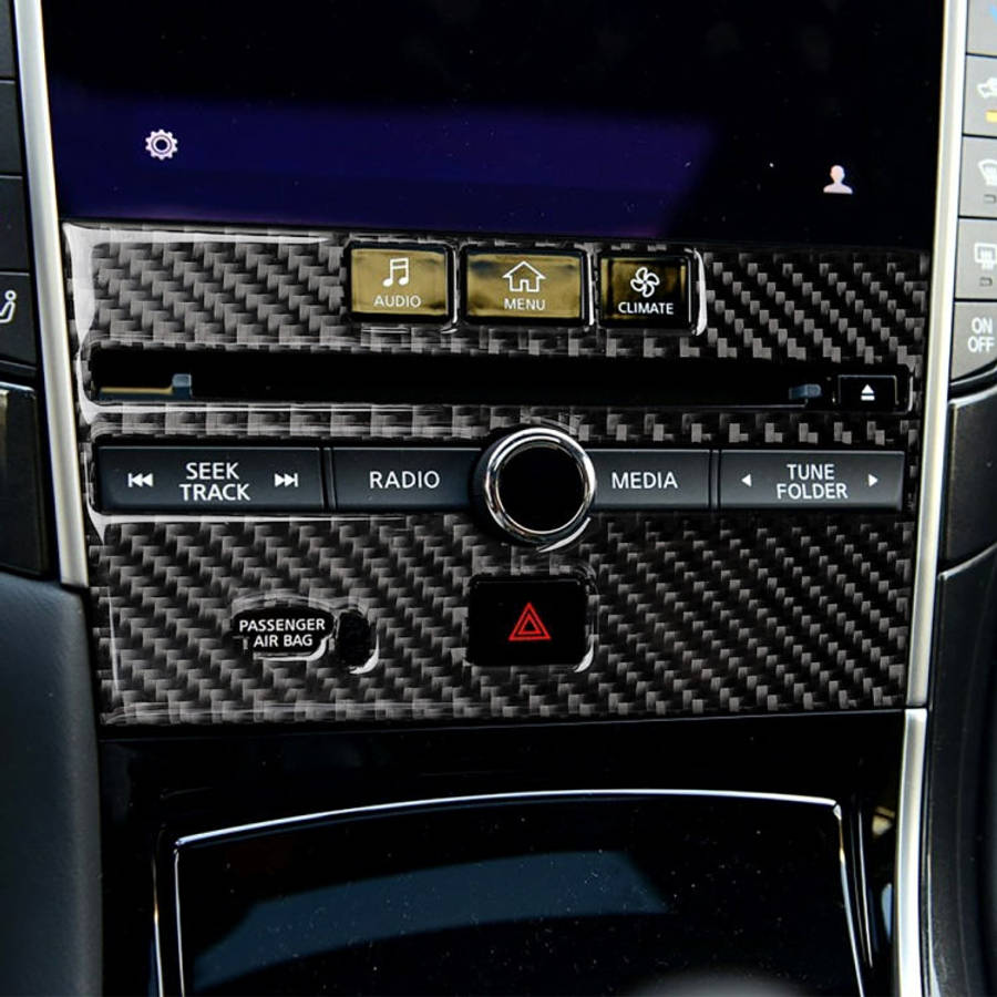 Car Carbon Fiber CD  Console Panel Decorative Sticker for Infiniti Q50 / Q60 2014-2020, CD Consol...