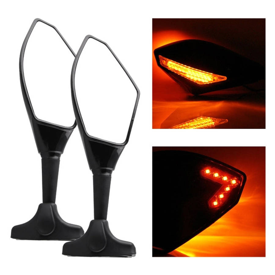 Motorcycle Modified Rear View Mirror Set with Light for Kawasaki, MB-MR021-BK, Carbon Fiber Black