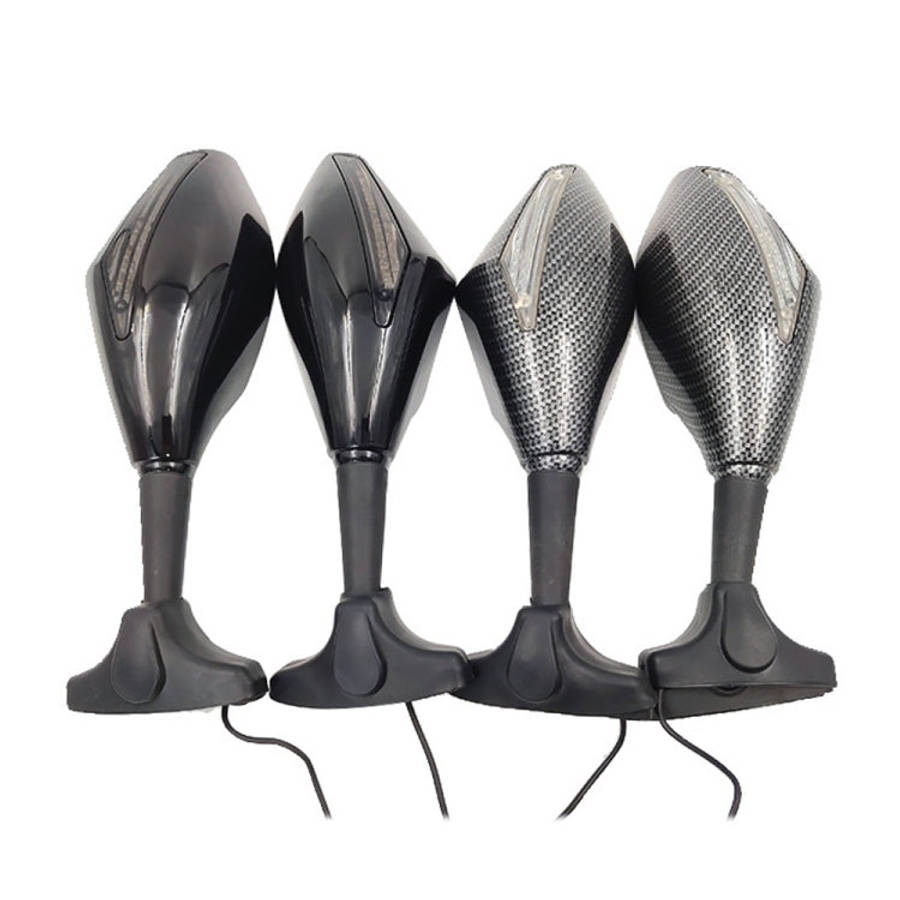 Motorcycle Modified Rear View Mirror Set with Light for Kawasaki, MB-MR021-BK, Carbon Fiber Black