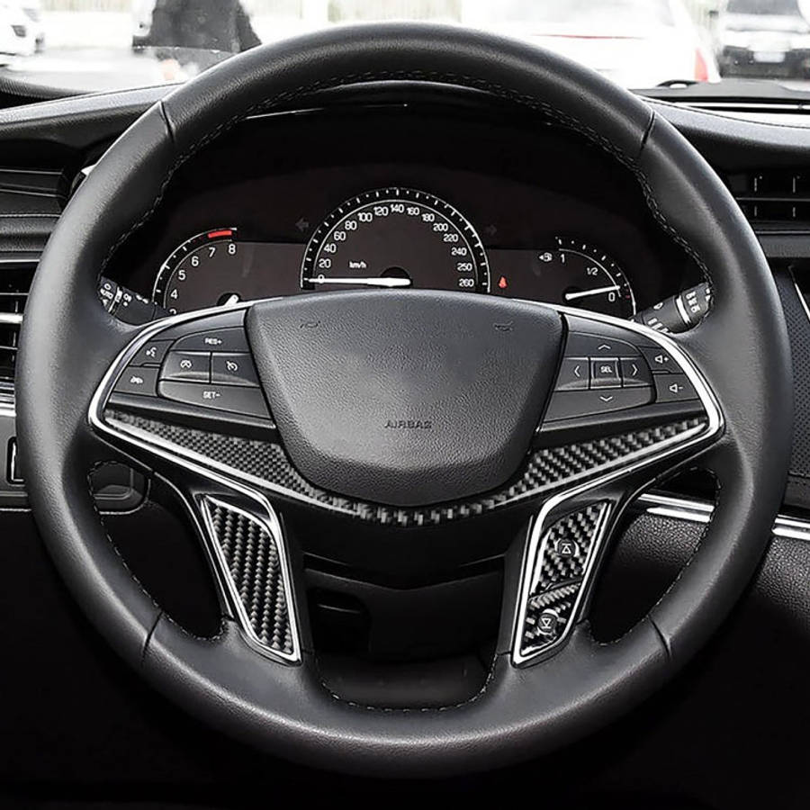 4 in 1 Car Carbon Fiber Steering Wheel Button Decorative Sticker for Cadillac xt5 2016-2017, Left...