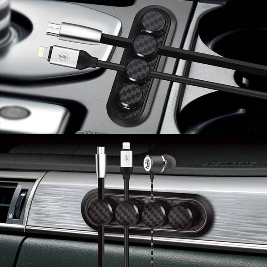 Car Carbon Fiber Magnetic Clamp Cable Storage Box Creative Desktop Hub Organizer, Desktop Hub Org...