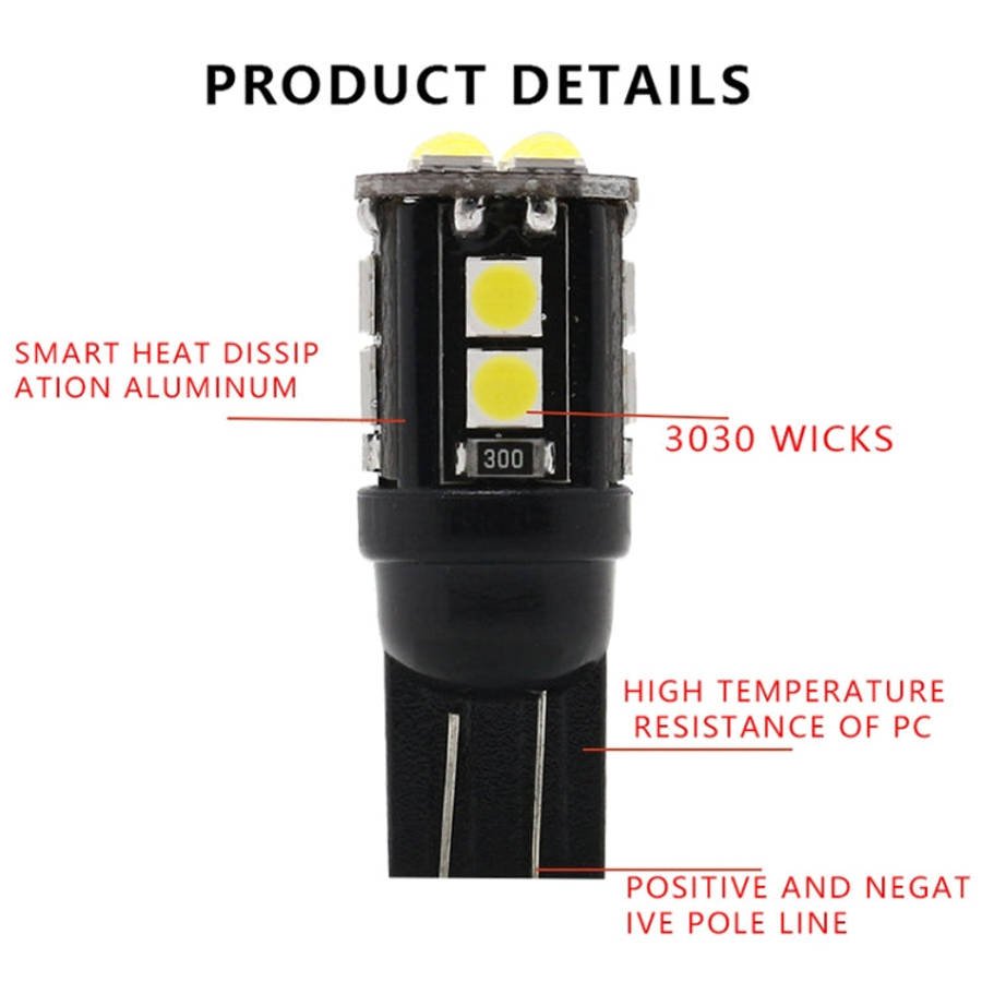 10 PCS T10/168/194 DC12V / 1W / 6000K / 60LM Car Decoding Clearance Lights with 12LEDs SMD-3030 L...