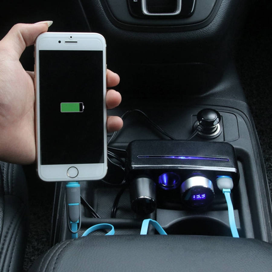 SHUNWEI SD-1938 120W 3A Car 3 in 1 Dual USB Charger Cigarette Lighter with Atmosphere Light, SD-1...