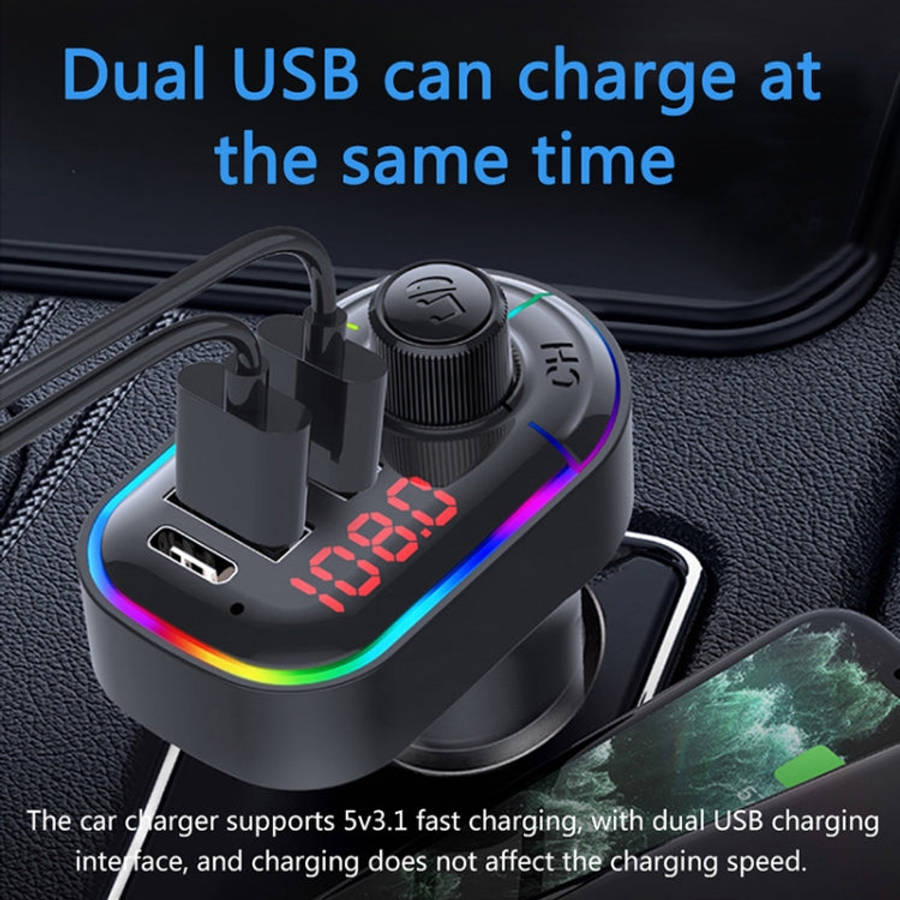 C12 Multifunctional Car Dual USB Charger Bluetooth FM Transmitter with Atmosphere Light, C12