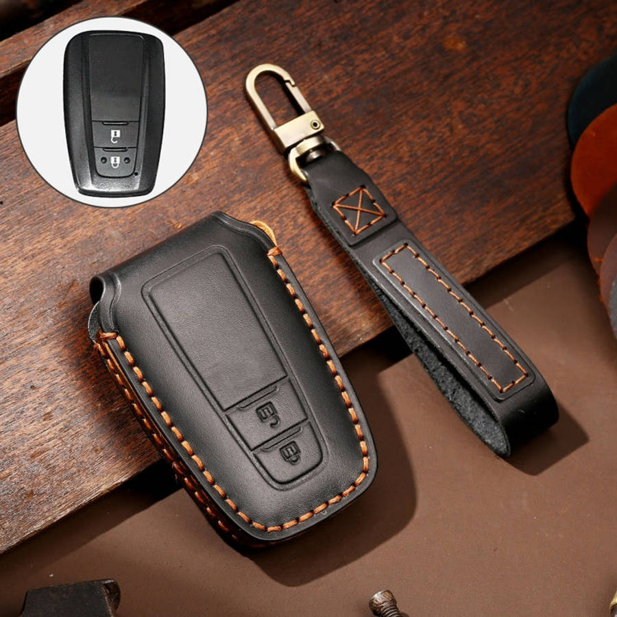 Hallmo Car Cowhide Leather Key Protective Cover Key Case for Toyota Corolla 2018 2-button, For To...