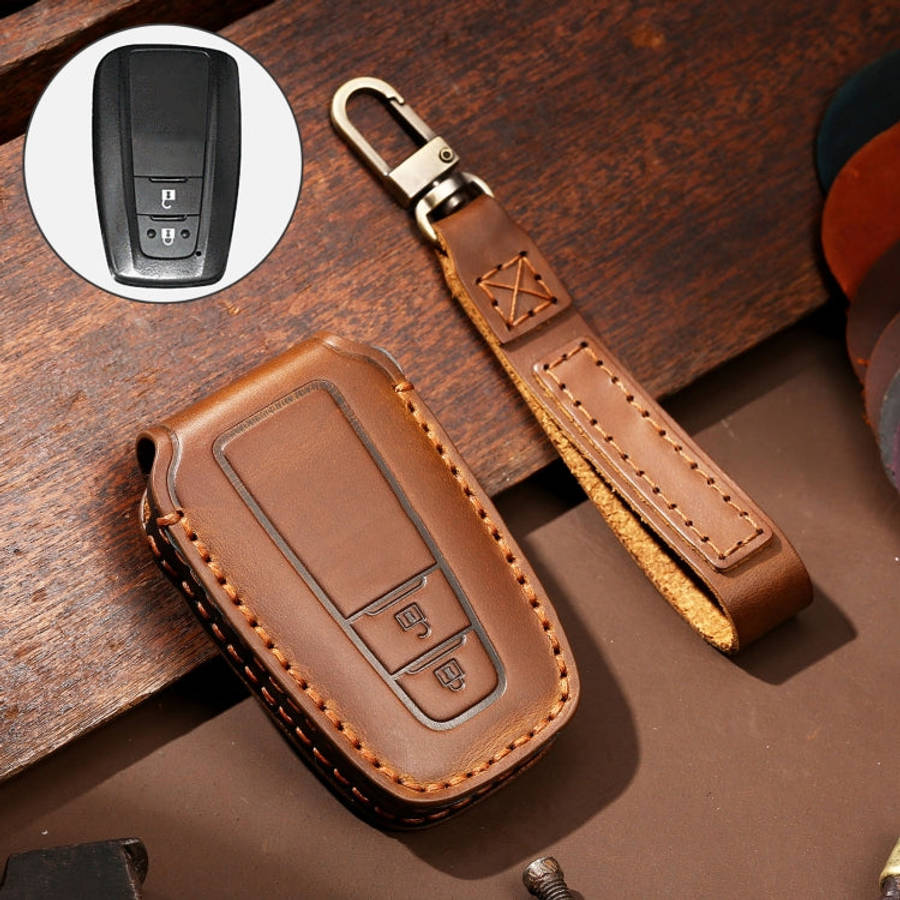 Hallmo Car Cowhide Leather Key Protective Cover Key Case for Toyota Corolla 2018 2-button, For To...