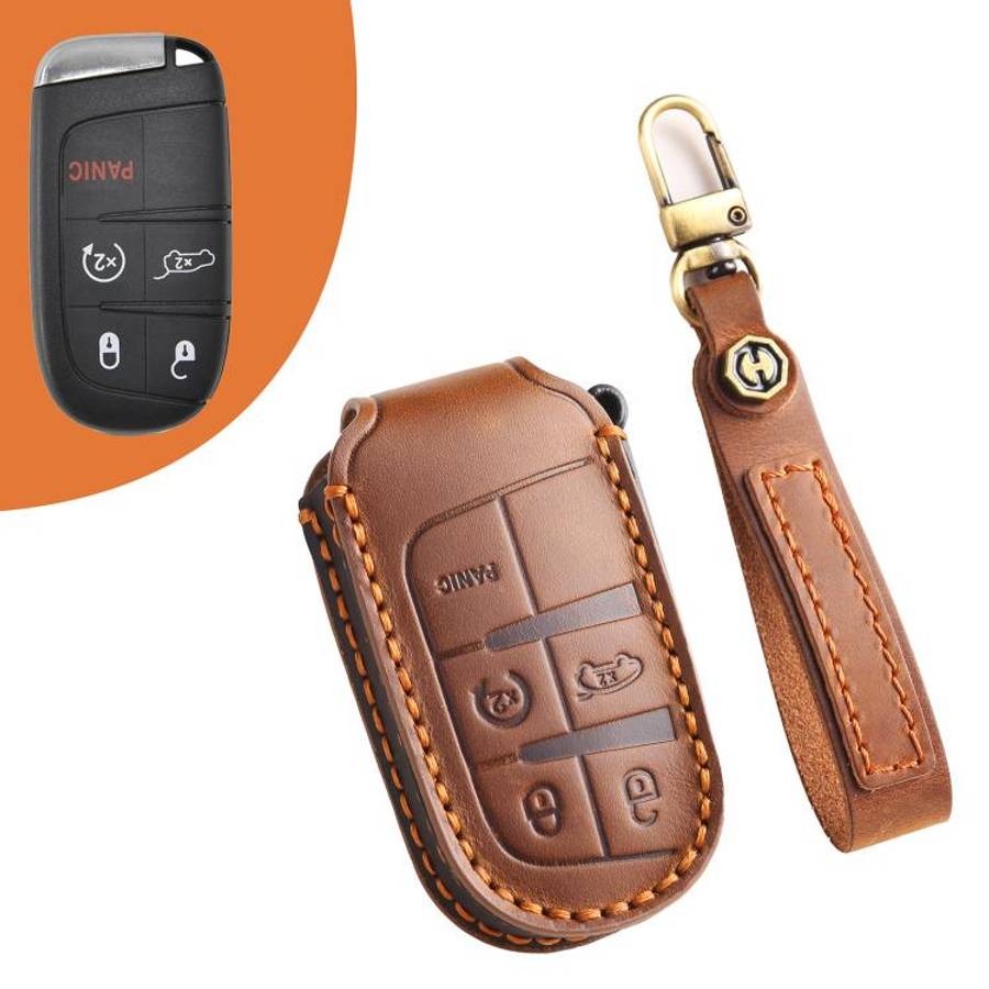 Hallmo Car Cowhide Leather Key Protective Cover Key Case for Jeep Compass, For Jeep Compass