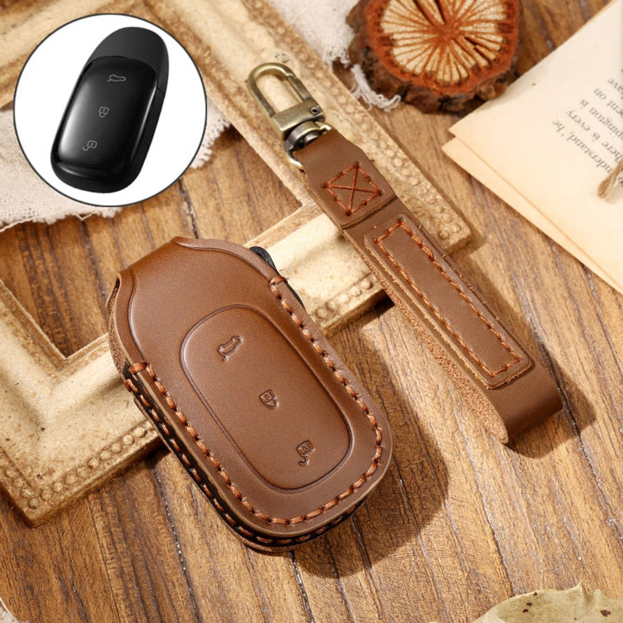 Hallmo Car Cowhide Leather Key Protective Cover Key Case for LEADING IDEAL One, For LEADING IDEAL...