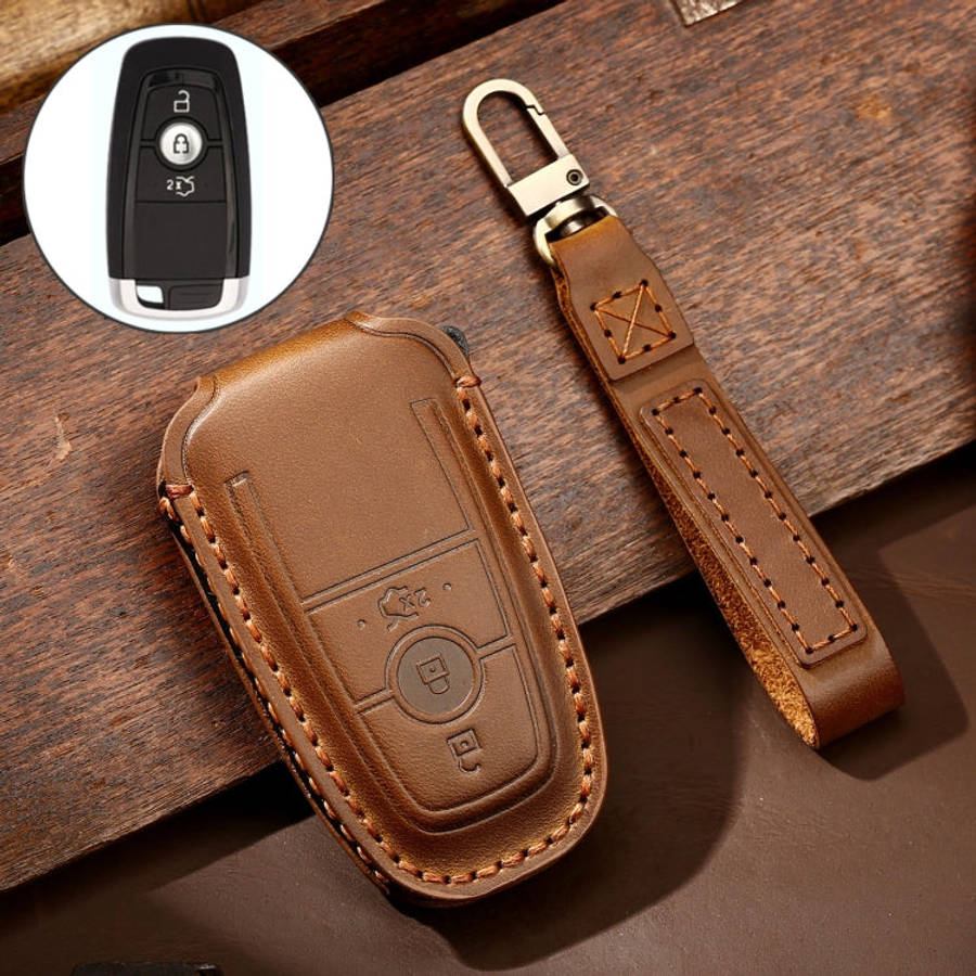 Hallmo Car Cowhide Leather Key Protective Cover Key Case for Ford Focus B Style, For Ford Focus B...