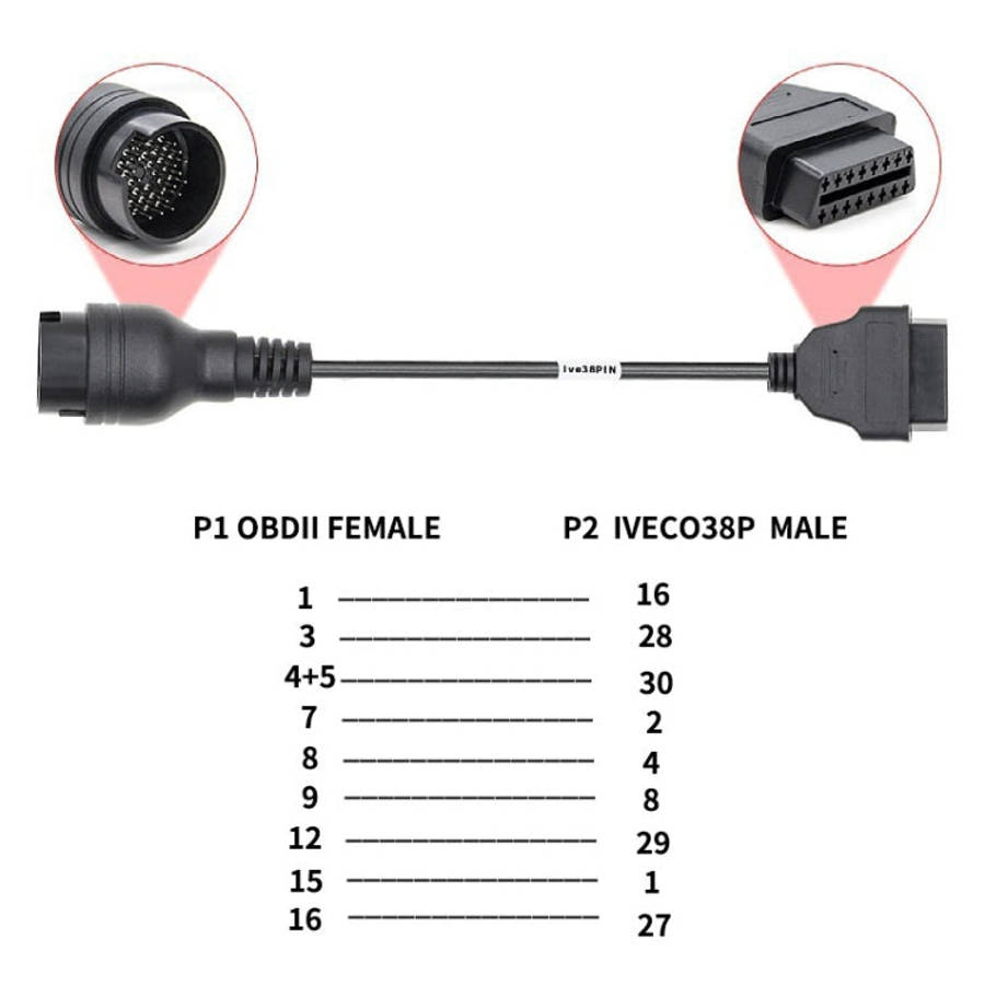 38 Pin to OBD2 Truck Cable for IVECO, For IVECO